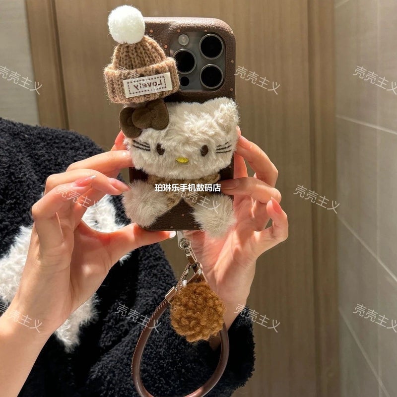 17Air Plush Kt Cat Apple Promax Phone Case Iphonepro New Women''s Soft Case with Wrist Strap Xr - Image 3