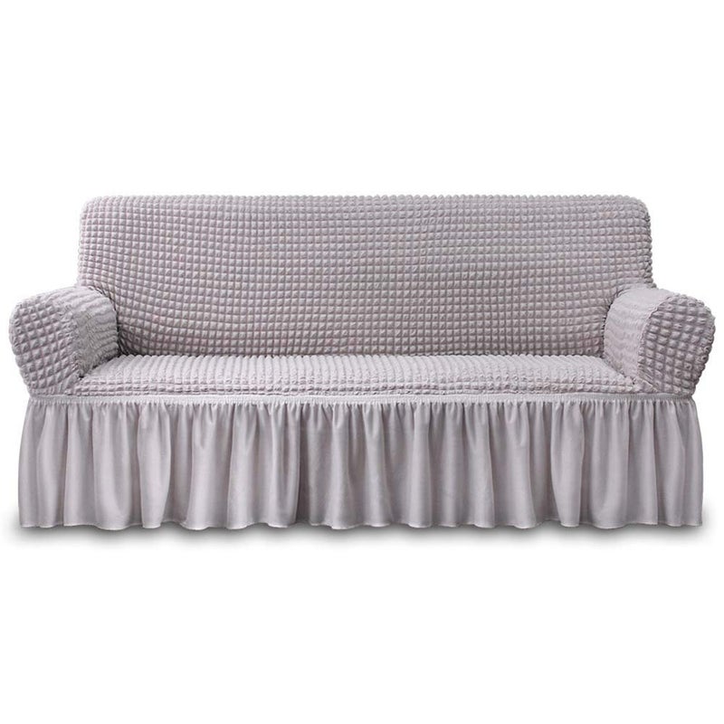 NICEEC Sofa Slipcover Grey Sofa Cover 1 Piece Easy Fitted Sofa Couch Cover Universal High Stretch Durable Furniture Protector with Skirt Country Style (3 Seater Lilac Gray) - Image 1