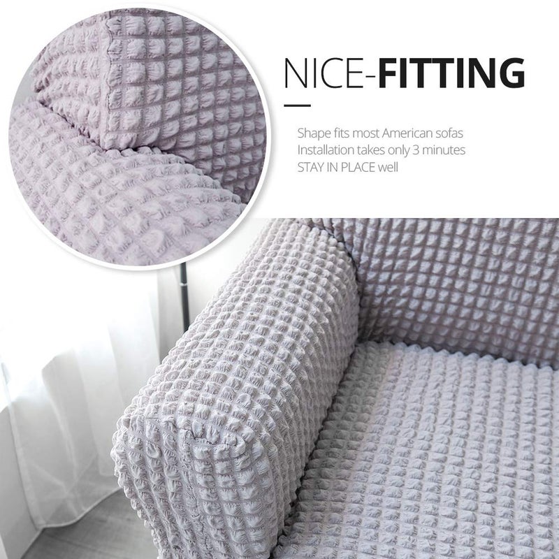 NICEEC Sofa Slipcover Grey Sofa Cover 1 Piece Easy Fitted Sofa Couch Cover Universal High Stretch Durable Furniture Protector with Skirt Country Style (3 Seater Lilac Gray) - Image 3