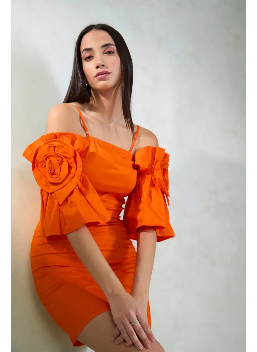 Virgio Virgio Strapless Bodycon Dress With Corsage Sleeves