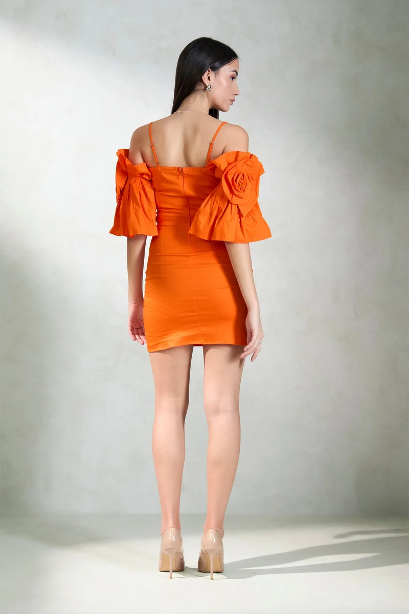 Virgio Orange Floral Sleeve Dress