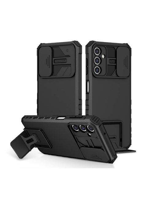 Samsung Galaxy A25 5G Black Mobile Phone Case Cover, Innovative Telescopic Bracket, Sliding Protection Camera Window, Bumper Shockproof Phone Back Cover