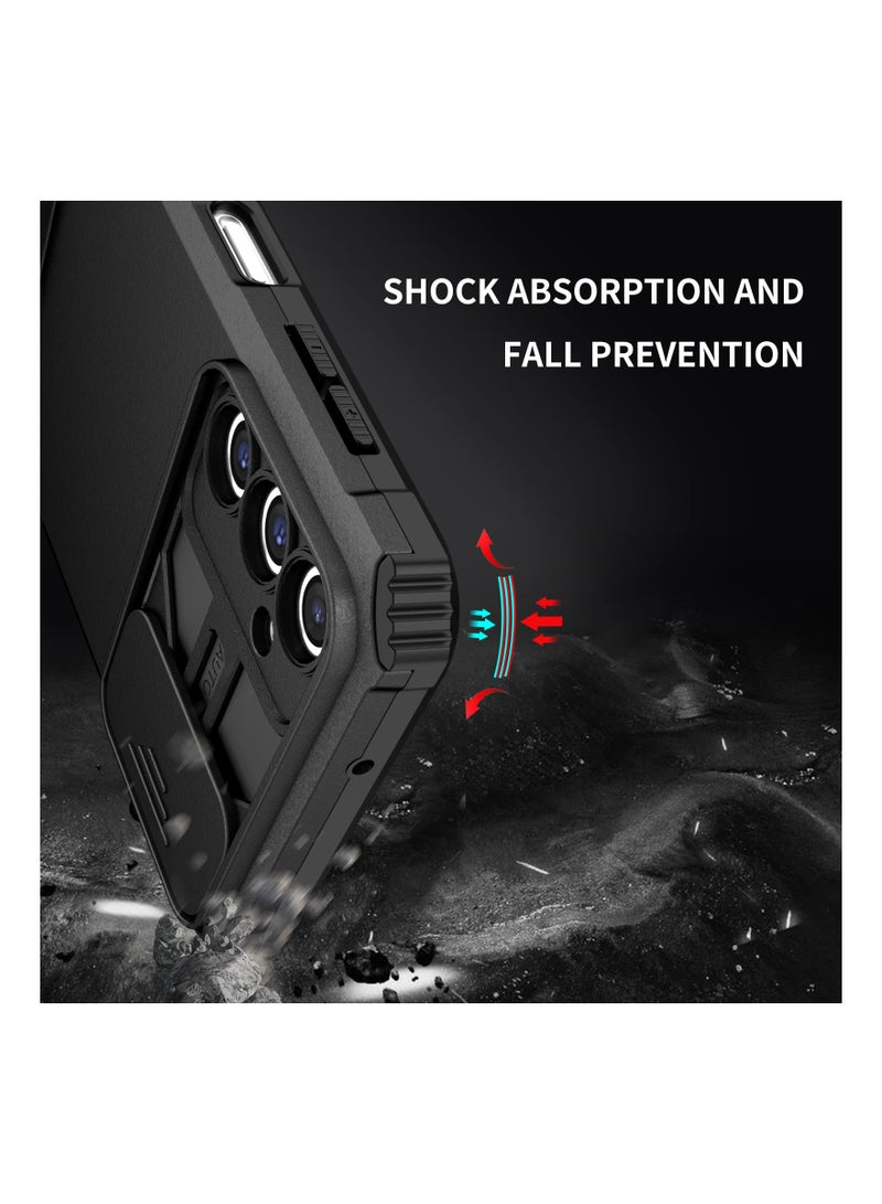 Samsung Galaxy A25 5G Black Mobile Phone Case Cover, Innovative Telescopic Bracket, Sliding Protection Camera Window, Bumper Shockproof Phone Back Cover  - Image 4