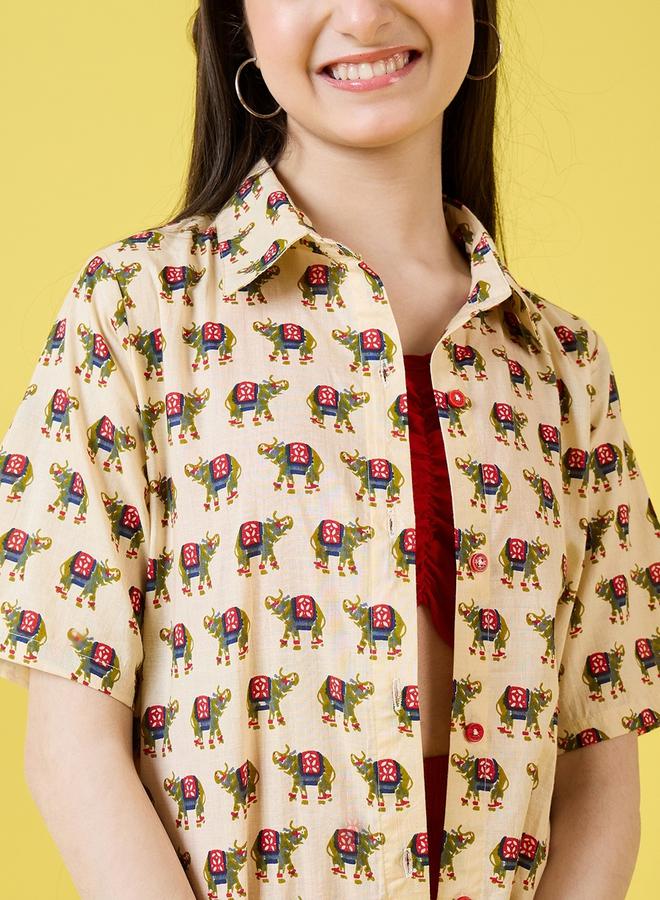 ستايلو بج ستايلو باغ 3 قطع - قميص بطبعة حيوانات، كروب توب وشورت سادة - Image 5