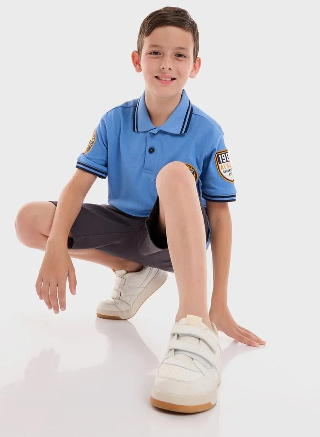 فكتور اند جين Embroidered Patch Polo T-Shirt and Shorts Set by Styli