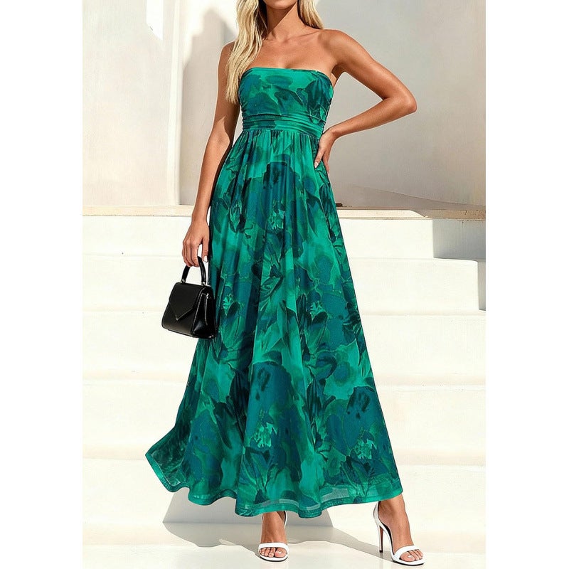 Women's Retro Bohemian Floral Strapless Maxi Dress Summer 2026 - Image 2