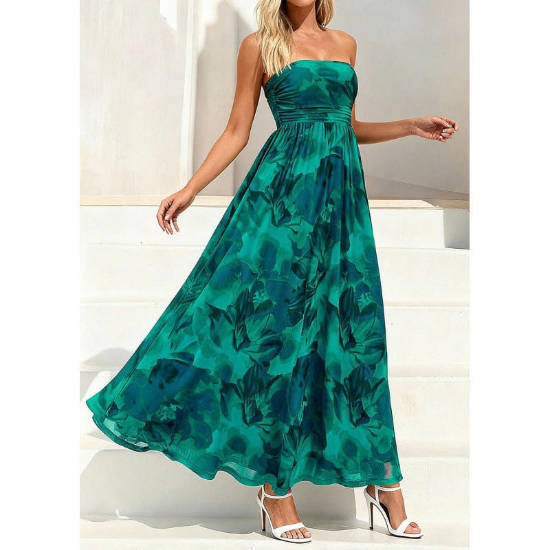 Women's Retro Bohemian Floral Strapless Maxi Dress Summer 2026 - Image 3