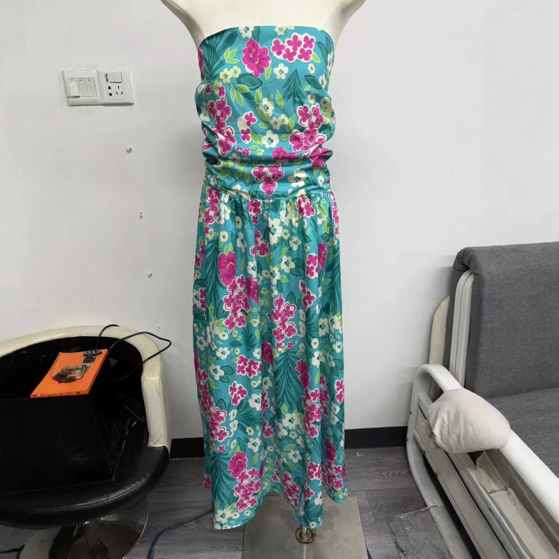 Women's Retro Bohemian Floral Strapless Maxi Dress Summer 2026 - Image 4