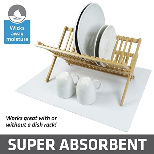 Drymate Jumbo XL Dish Drying Mat (19”x24”), Low-Profile, Super Absorbent, Quick Dry Fabric, Waterproof & Slip-Resistant, for Kitchen Counter, Trimmable, Easy to Clean (USA Made)(White) - Image 2
