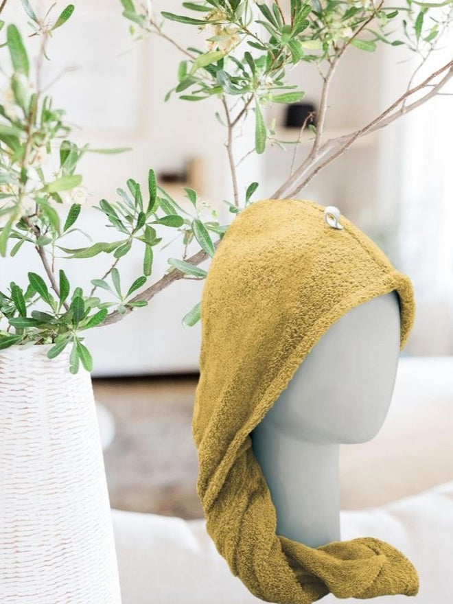 1CHASE Cotton Terry Hair Towel Wrap , Yellow - Image 1