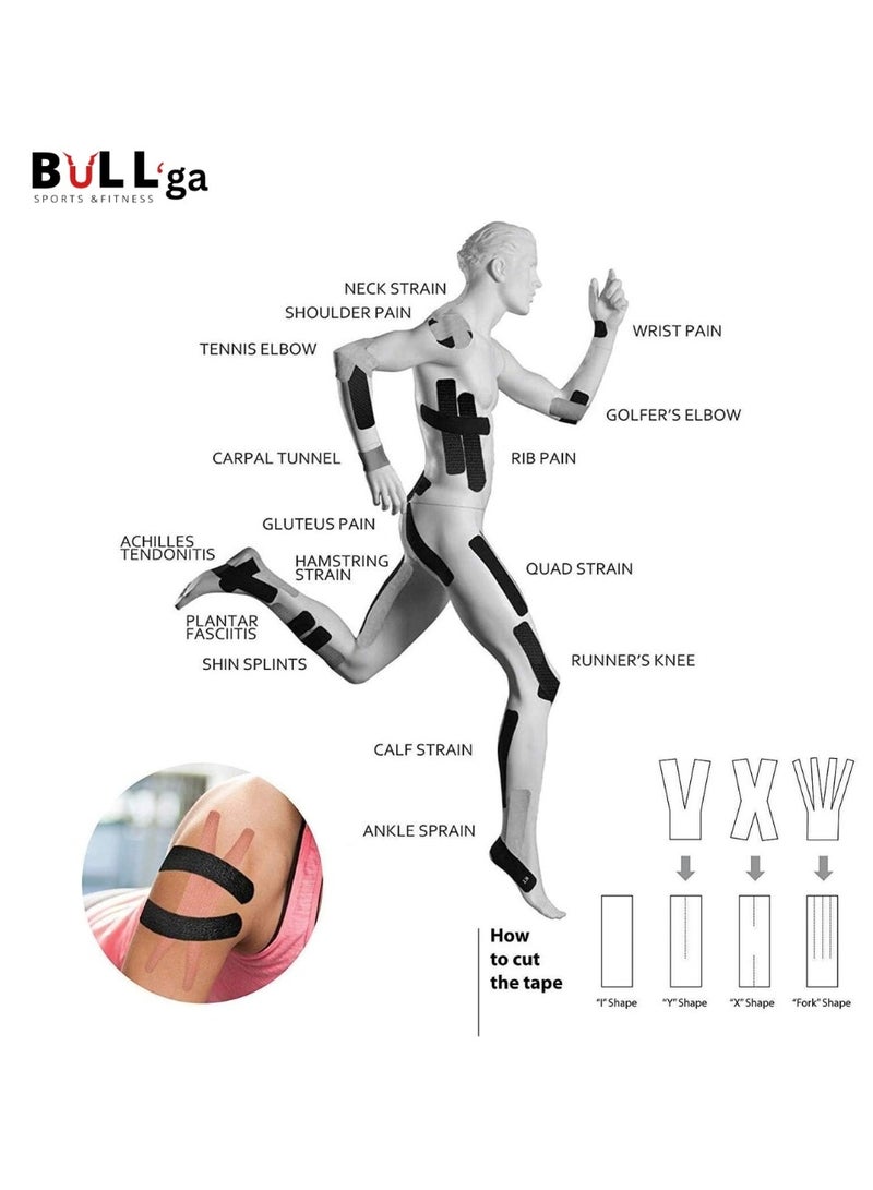 بولقا شريط علم الحركة  كينيسيو من بولقا مقاوم للعرق و الماء مع التصاق قوي - يقلل من آلام العضلات، يخفف من التهاب المفاصل، يعزز تدفق الدم - 5 سم × 5 متر - Image 4