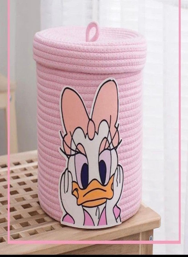 Rosslyn Kids Lid Basket with Beautiful Characters - Rope Storage Basket for Baby Diaper, Stuffed Animal Storage Bin Rope Basket for Kids Toy - Baby Laundry Baskets with lid, Daisyy