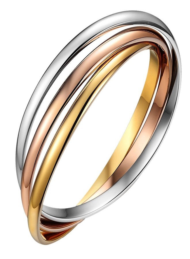 OIDEA Interlocking Bangle Bracelets for Women: Tri-Colour Stainless Steel Stackable Cuff Bracelet Friendship Bracelets Jewelry Gifts, Chain Length 7.87" - Image 1