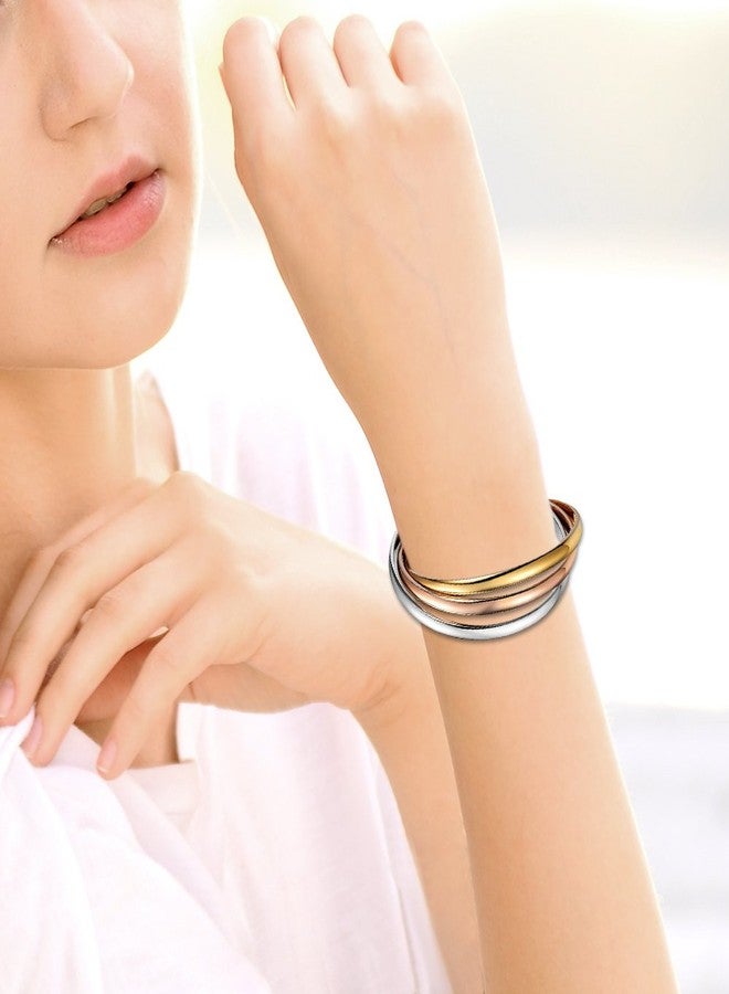 OIDEA Interlocking Bangle Bracelets for Women: Tri-Colour Stainless Steel Stackable Cuff Bracelet Friendship Bracelets Jewelry Gifts, Chain Length 7.87" - Image 3