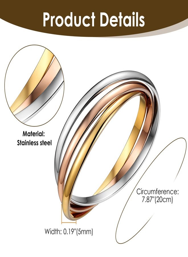 OIDEA Interlocking Bangle Bracelets for Women: Tri-Colour Stainless Steel Stackable Cuff Bracelet Friendship Bracelets Jewelry Gifts, Chain Length 7.87" - Image 4