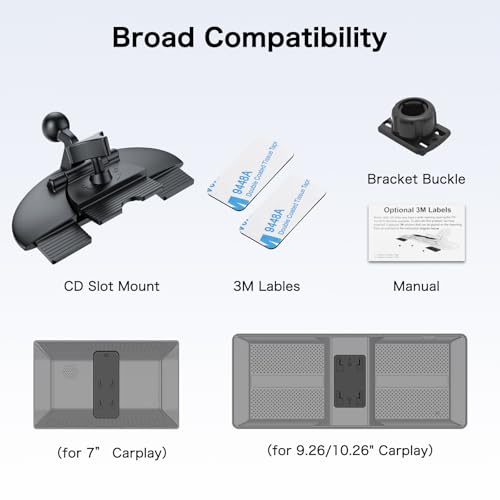 Jansite CD Slot Mount for Carplay Screen 360° Rotation Tool-Free Installation, 4-Button Lock Sturdy CD Slot CarPlay Mount Compatible with 7-10.26 Inch Apple Carplay & Android Auto Screen - Image 5