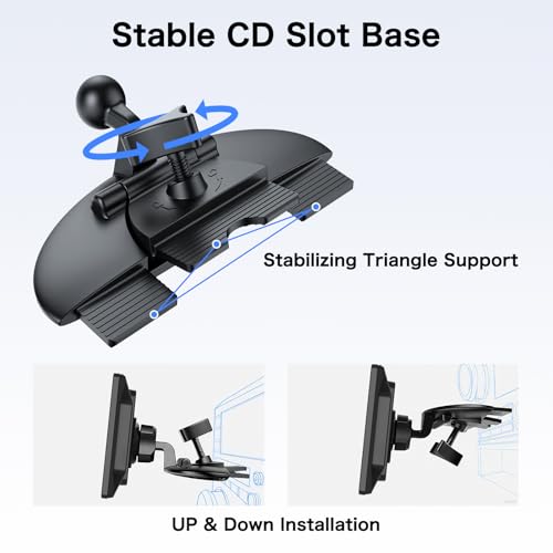 Jansite CD Slot Mount for Carplay Screen 360° Rotation Tool-Free Installation, 4-Button Lock Sturdy CD Slot CarPlay Mount Compatible with 7-10.26 Inch Apple Carplay & Android Auto Screen - Image 2