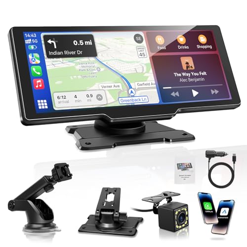 Carpeer Portable Carplay Screen for Car, 10.26" Wireless Carplay & Android Auto Car Play Touchscreen with 1080P Backup Camera,GPS Navigation,Voice Control,5.0 Bluetooth (10.26inch) - Image 1