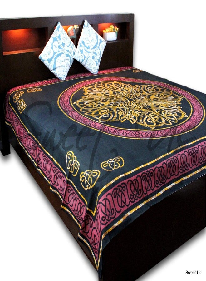 India Arts Red & Black Celtic Knot Indian Bedspread, Queen Size - Image 1