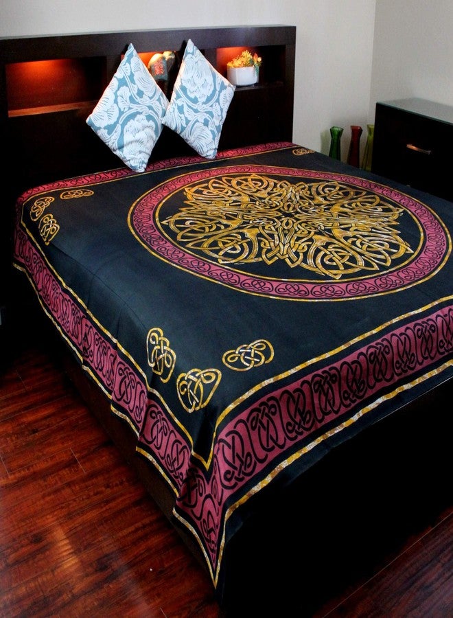 India Arts Red & Black Celtic Knot Indian Bedspread, Queen Size - Image 3