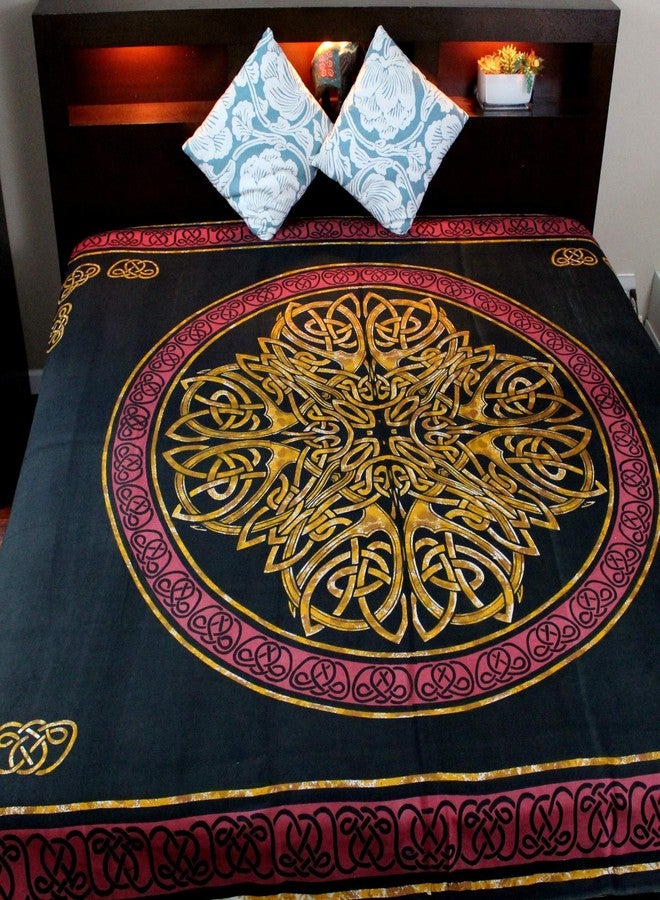 India Arts Red & Black Celtic Knot Indian Bedspread, Queen Size - Image 2