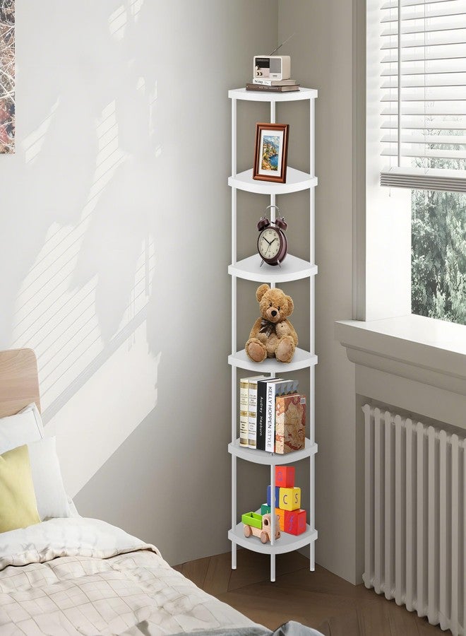 Qupui 6 Tier Corner Shelf Stand, Tall Display Rack Multipurpose Shelving Unit, Storage Home Decor Organizer Shelves for Bedroom Living Room, White - Image 3