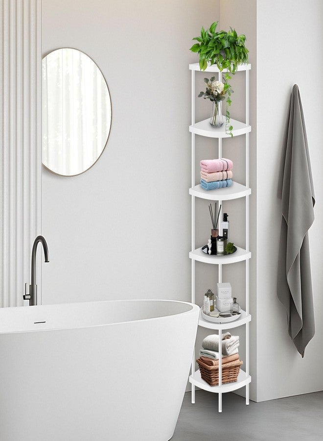 Qupui 6 Tier Corner Shelf Stand, Tall Display Rack Multipurpose Shelving Unit, Storage Home Decor Organizer Shelves for Bedroom Living Room, White - Image 5