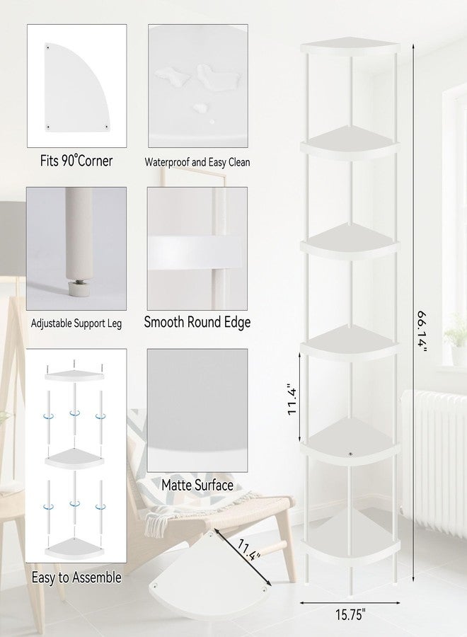 Qupui 6 Tier Corner Shelf Stand, Tall Display Rack Multipurpose Shelving Unit, Storage Home Decor Organizer Shelves for Bedroom Living Room, White - Image 2