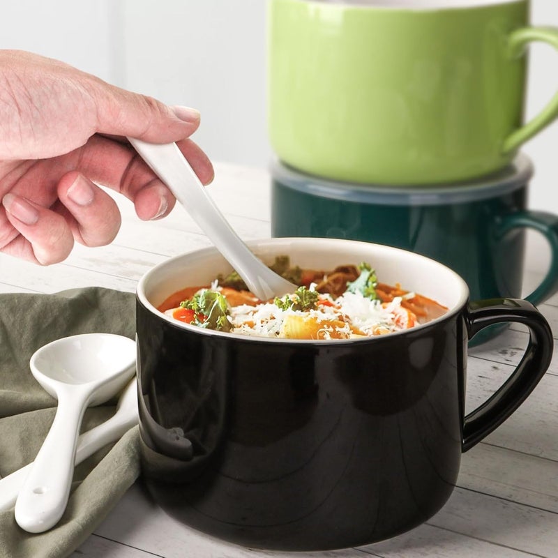 Wareland Soup Bowls with Handles  Spoons 30oz Ceramic Ramen Bowl with Lid Large Soup MugsCups for Instant Noodle Big Cereal Bowls for Oatmeal Soup Containers with Lids Set of 2 Black - Image 5
