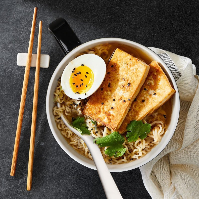 Wareland Soup Bowls with Handles  Spoons 30oz Ceramic Ramen Bowl with Lid Large Soup MugsCups for Instant Noodle Big Cereal Bowls for Oatmeal Soup Containers with Lids Set of 2 Black - Image 4