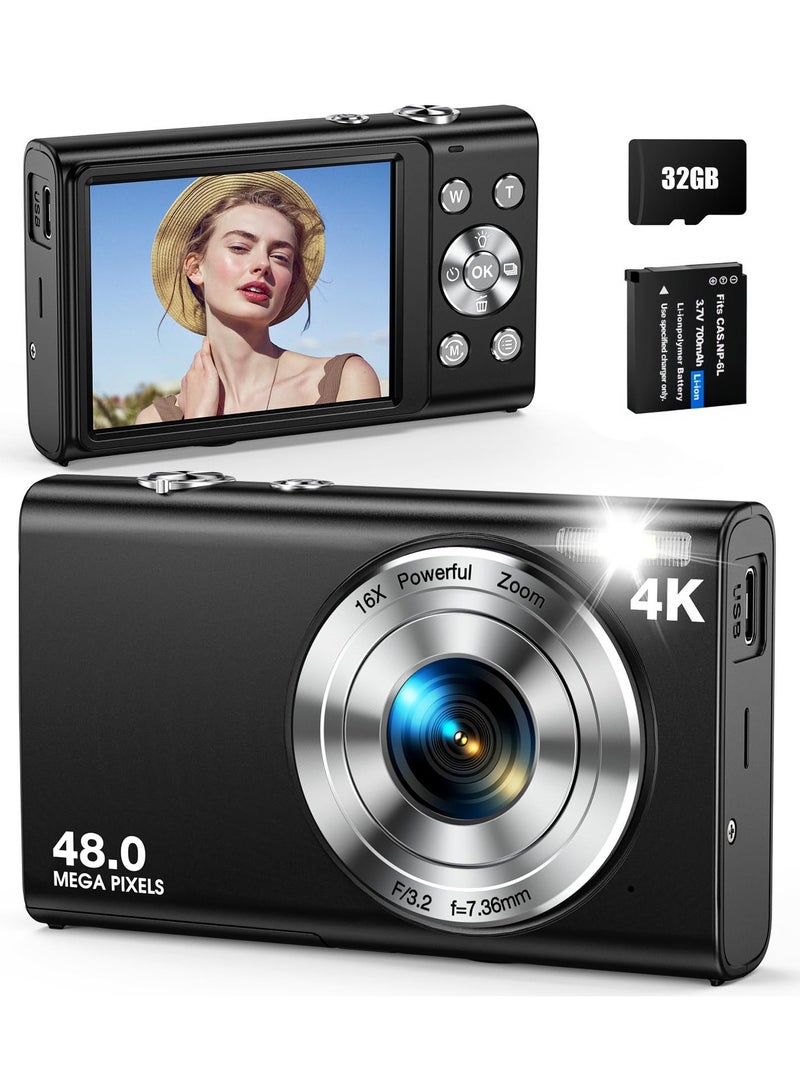 Digital Camera, UHD 4K Vlogging Camera with Autofocus, Includes 32GB Card, 48MP Resolution and 16X Digital Zoom - Image 1