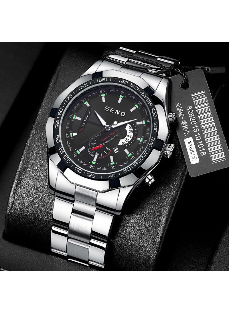 Generic Mens Quartz Watches High Charm Waterproof Luminous Business Silver Black (luminous waterproof) 
