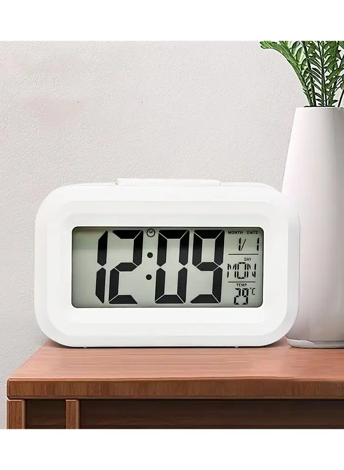 Mini LCD Smart Alarm Clock with Night Light & Thermometer – Digital Display, Snooze, Music Alarm, Perpetual Calendar, Battery Operated (Battery Not Included)  - Image 1