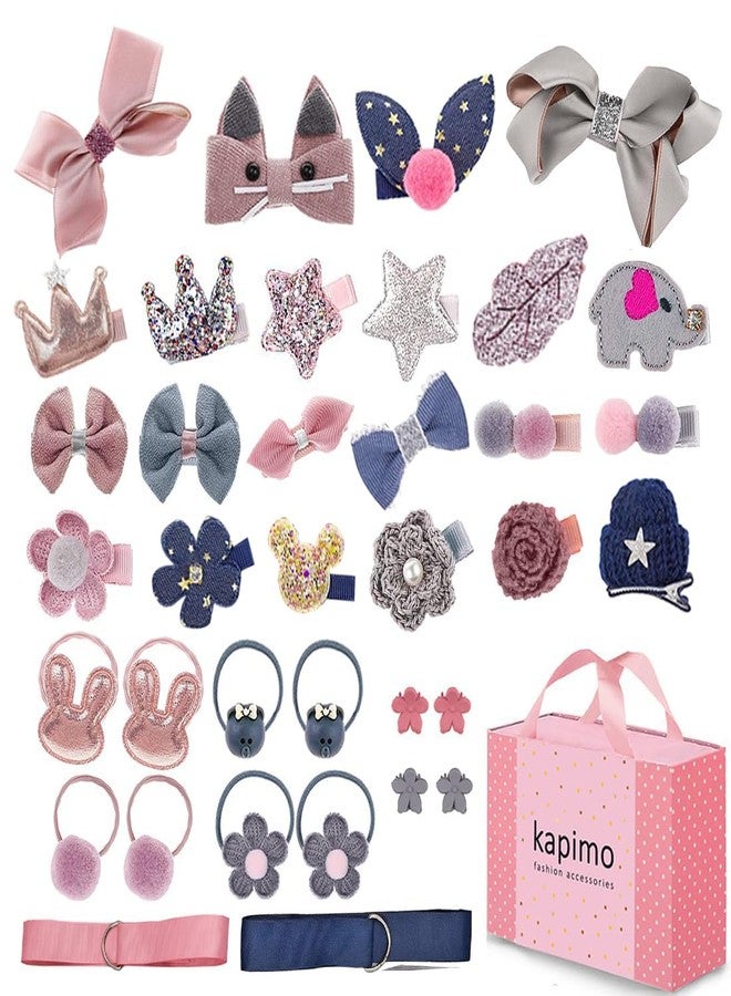kapimo 36 pcs Hair Clips for Baby Girls Toddlers Assorted Stylish Fashion Kids Hair Accessories Gift Set Box (Pink Blue) - Image 1