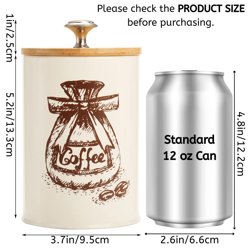 Youeon Small Canister Sets for Kitchen Counter, 25 Oz Coffee Sugar Tea Canister Set, Metal Vintage Kitchen Container 3 Pack, Food Storage Containers with Bamboo Lid, Farmhouse Decor, Beige - Image 2