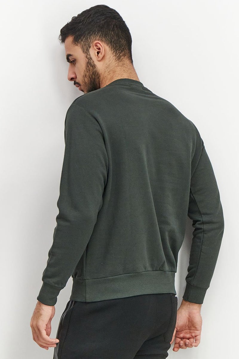 Baldinini Men Round Neck Brand Logo Long Sleeve Sweatshirt, Olive and Black - Image 3
