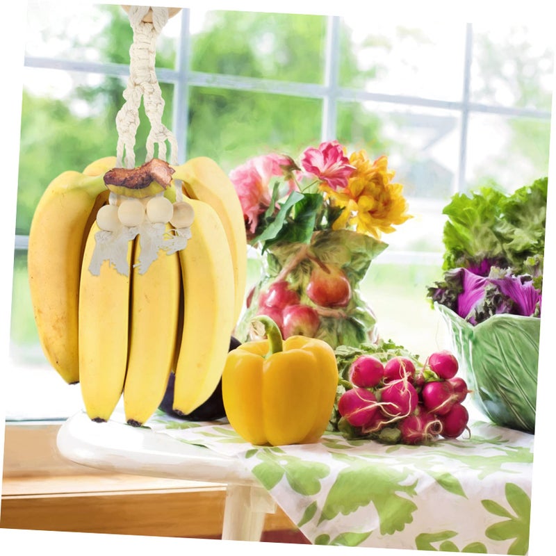 Handwoven Cotton Rope Banana Hangers Fruit Vegetable Holder Kitchen Decor Beige - Image 5