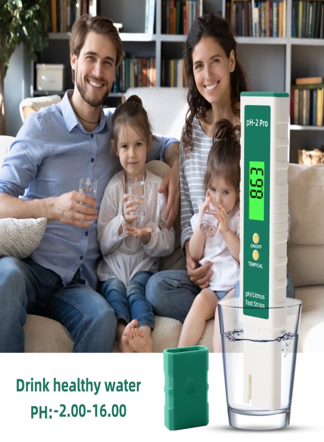 قلم قياس جودة المياه pH-2 Pro الرقمي لقياس درجة الحموضة بدقة 0.01 نطاق قياس -2.00~16.00 مع شاشة عرض بإضاءة خلفية، مناسب للأحواض المائية، ومختبرات القياس  - Image 4