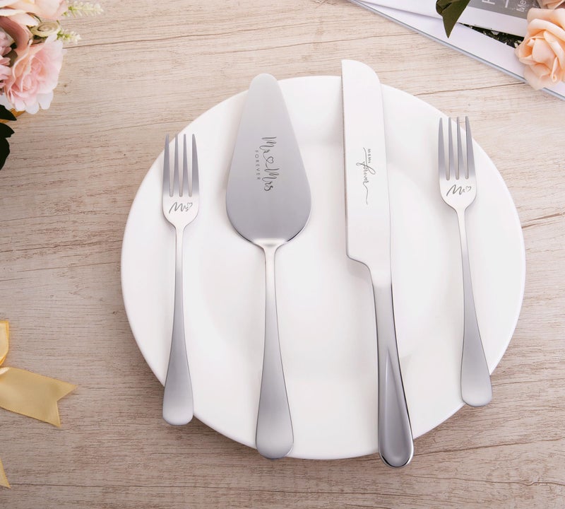 VARLKA Silver Cake Cutting Set for Wedding, Cake Knife and Server Set, Bride & Groom Cutter Server Set and Forks, Birthday, Wedding, Bridal Shower Gifts for Couples - Image 5