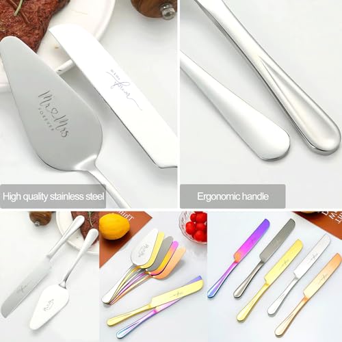 VARLKA Silver Cake Cutting Set for Wedding, Cake Knife and Server Set, Bride & Groom Cutter Server Set and Forks, Birthday, Wedding, Bridal Shower Gifts for Couples - Image 3