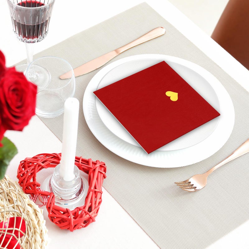 JarThenaAMCS Valentine's Day Guest Napkins Red Heart Disposable Paper Napkin Gold Foil Dinner Hand Napkins for Wedding Anniversary Birthday Dinner Party Supplies Table Decor, 50 Pcs - Image 5