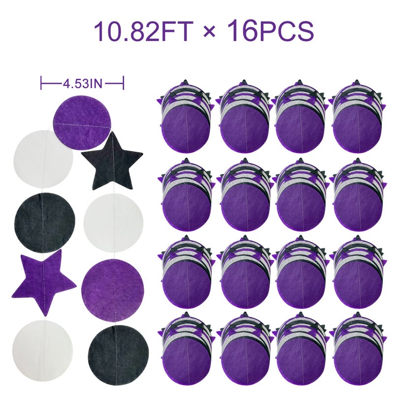 pinkblume 173 Ft Purple Black and White Party Decorations Big Star Circle Dot Backdrop Streamer Garland for Graduation Birthday Bachelorette Engagement Wedding Bridal Shower Baby Shower Halloween Party Supplies - Image 2