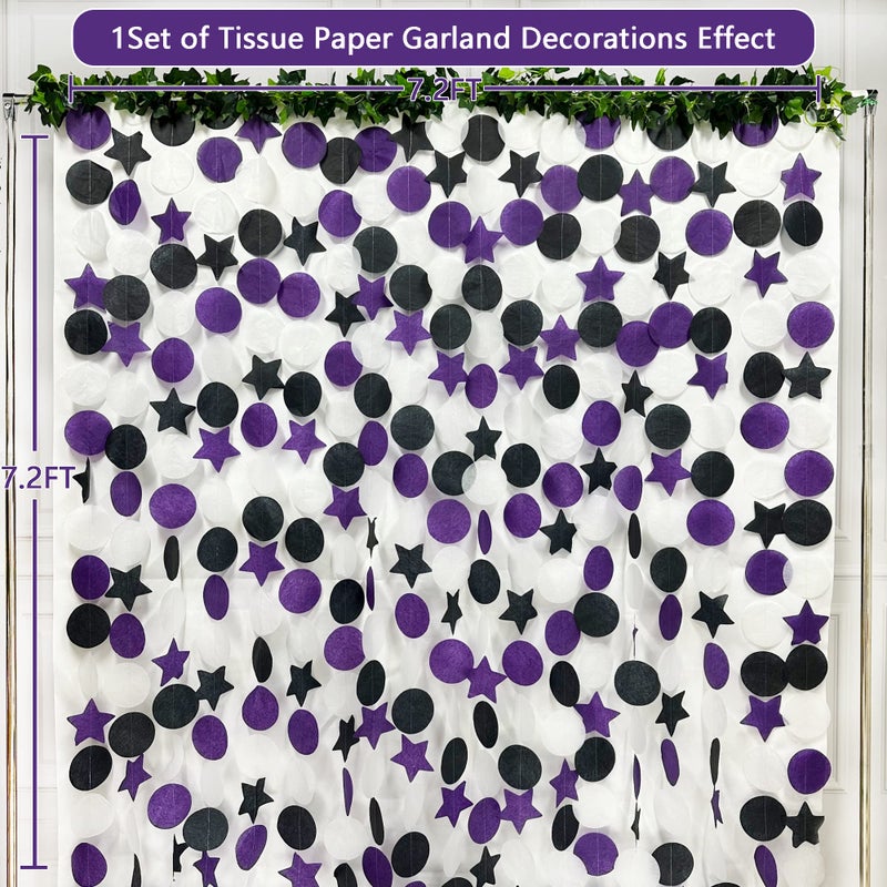 pinkblume 173 Ft Purple Black and White Party Decorations Big Star Circle Dot Backdrop Streamer Garland for Graduation Birthday Bachelorette Engagement Wedding Bridal Shower Baby Shower Halloween Party Supplies - Image 3