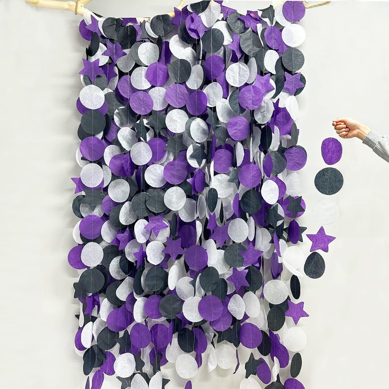 pinkblume 173 Ft Purple Black and White Party Decorations Big Star Circle Dot Backdrop Streamer Garland for Graduation Birthday Bachelorette Engagement Wedding Bridal Shower Baby Shower Halloween Party Supplies - Image 4