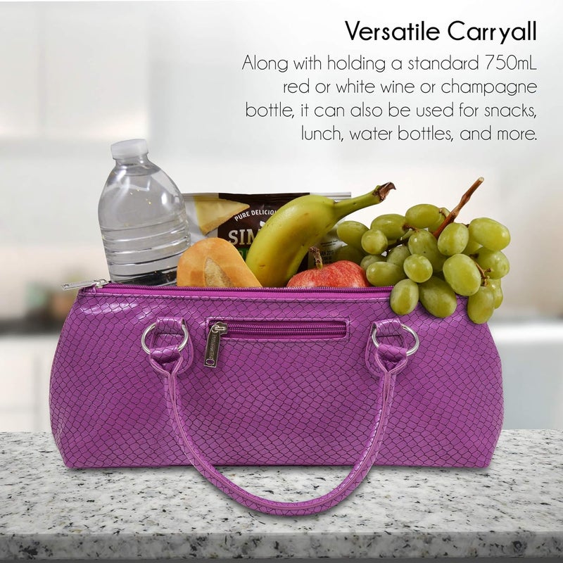 Primeware Wine Clutch Bag (Thermal Insulated) Trendy Women’s Carry Tote | Holds Red & White 750mL Bottles | Trendy Fashion | Incl. Portable Waiter-Style Corkscrew (Lavender Burmese) - Image 2
