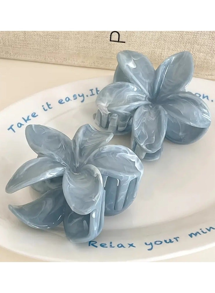 Ucanbe مشابك شعر بلوميريا - مجموعة من 3 قطع (أبيض، وردي، أزرق) ، دبابيس شعر خلفية ثلاثية الأبعاد رائعة - Image 4