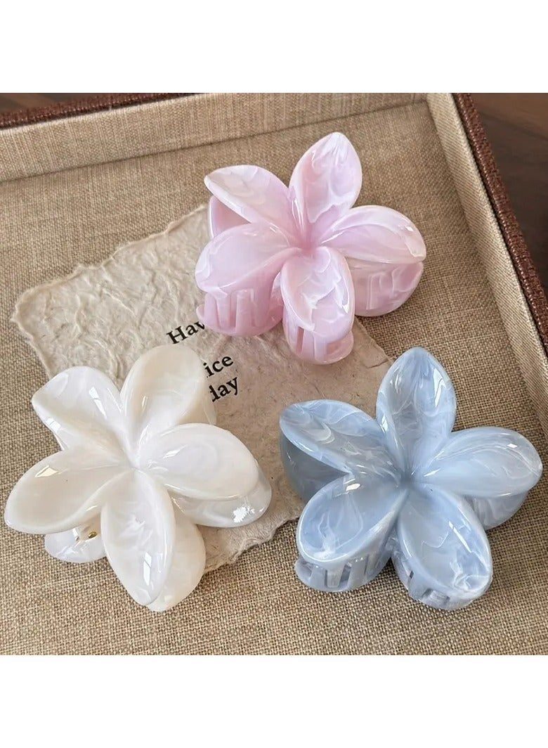 Ucanbe مشابك شعر بلوميريا - مجموعة من 3 قطع (أبيض، وردي، أزرق) ، دبابيس شعر خلفية ثلاثية الأبعاد رائعة - Image 5