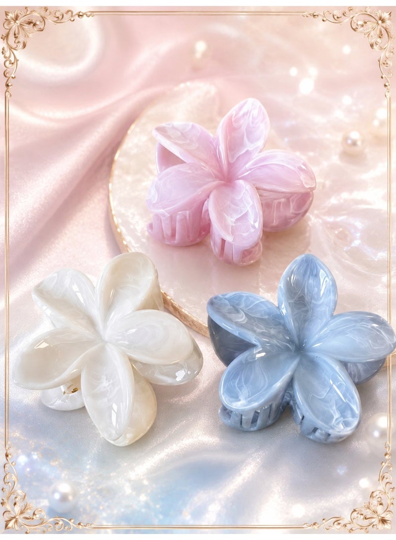 Ucanbe Plumeria Hair Clips - 3-Piece Set (White, Pink, Blue), Sweet 3D Back Hairpins - Image 1