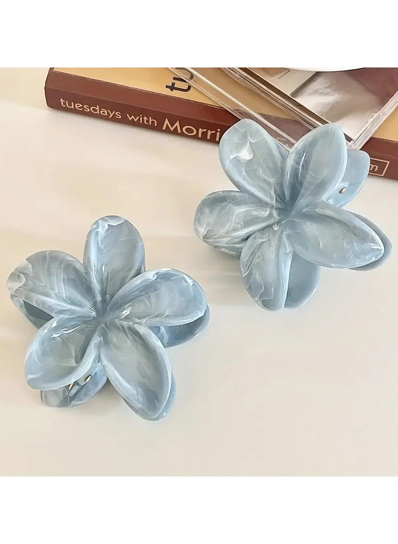Ucanbe Plumeria Hair Clips - 3-Piece Set (White, Pink, Blue), Sweet 3D Back Hairpins - Image 3