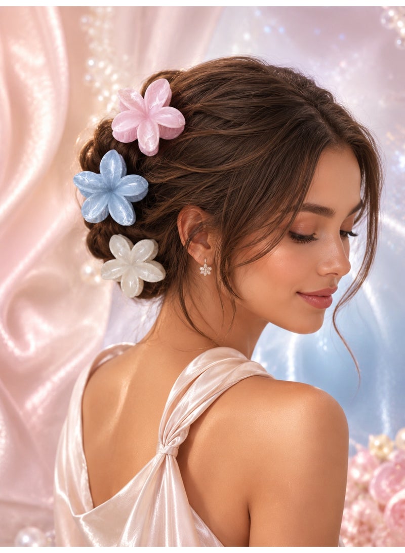 Ucanbe Plumeria Hair Clips - 3-Piece Set (White, Pink, Blue), Sweet 3D Back Hairpins - Image 2